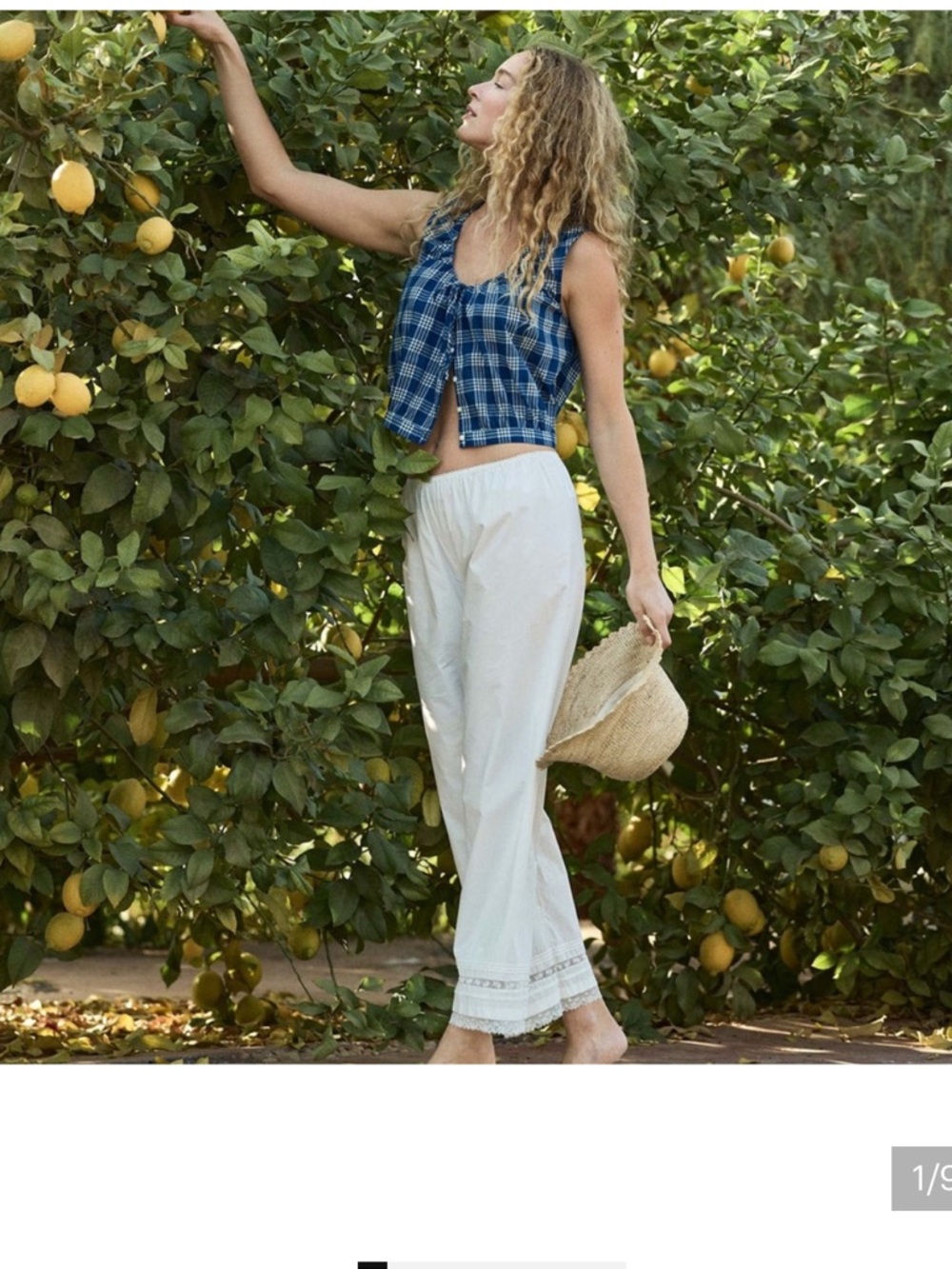 DÔEN Theo Top Dorset Plaid Blue Cotton Sleeveless Blouse NWT L Organic Cotton